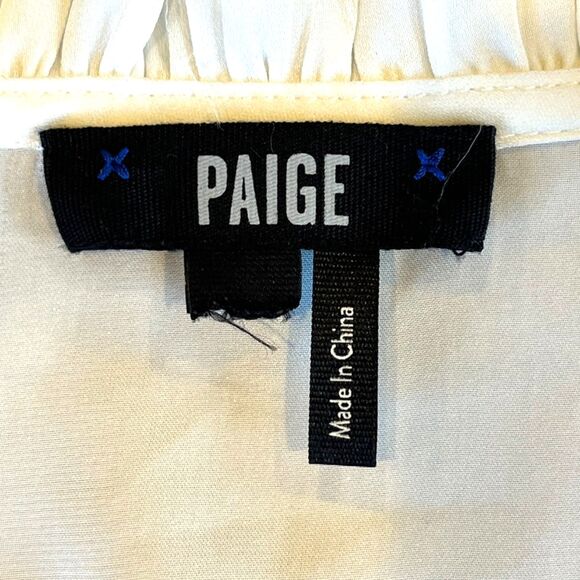 Paige Anguilla White Ruffled Blouse Satin V-Neck Small Button Front - Picture 5 of 5